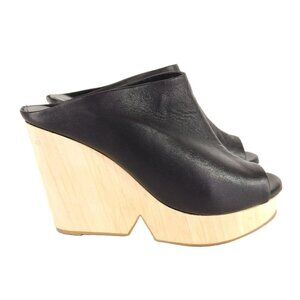 Robert Clergerie Dinab Leather Wedge FR 38.5 EU 38 US 8 Mule Black Wood New